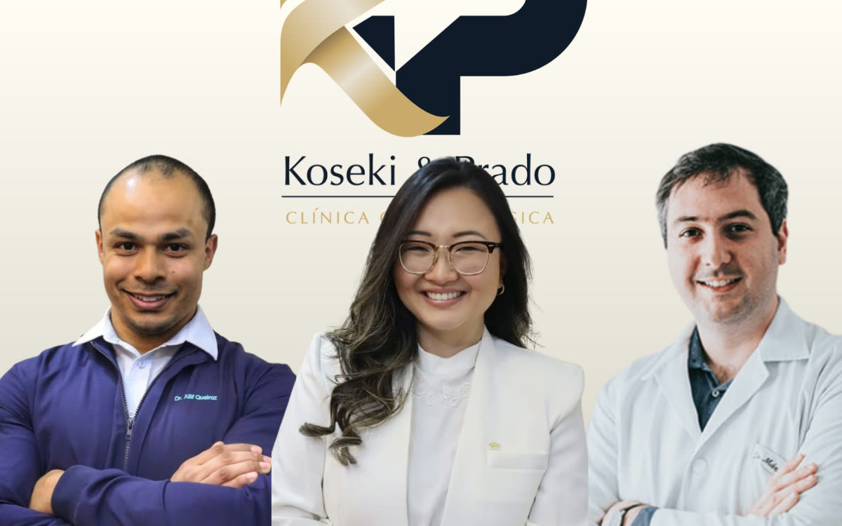 Equipe Koseki & Prado — Dr. Allif Queiroz, Dra. Letícia Koseki e Dr. Mário Carcassola